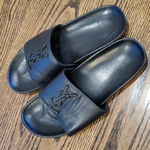 YSL Yves Saint Laurent Black Leather Sandals, size 9.5